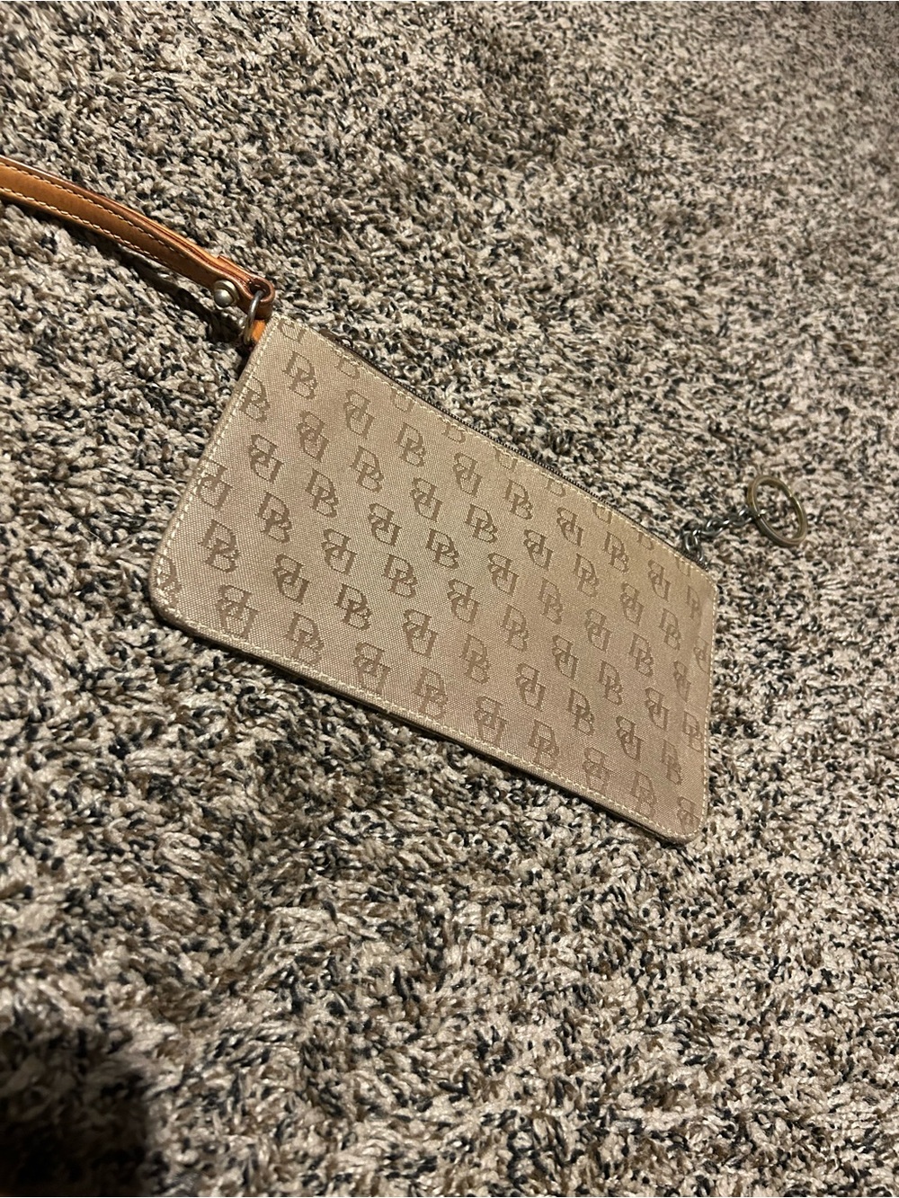 Dooney & Bourke Beige Monogram Wristlet with Tan Strap